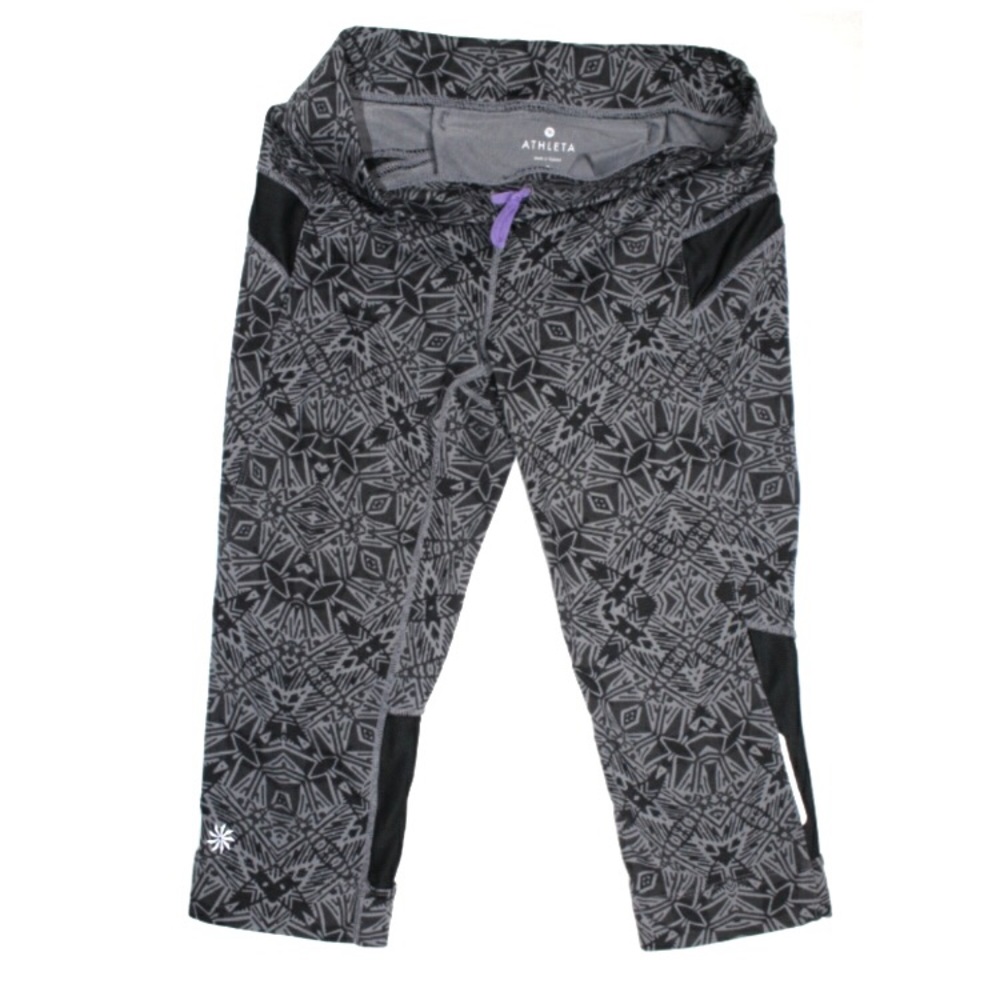 Athleta Black and Grey Cropped Run Legging